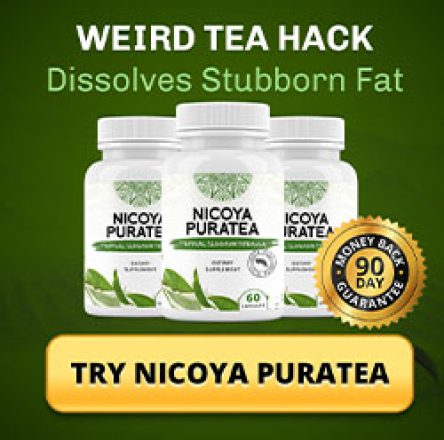 Bottles of Nicoya PuraTea natural wellness support supplement with tropical tea ingredients